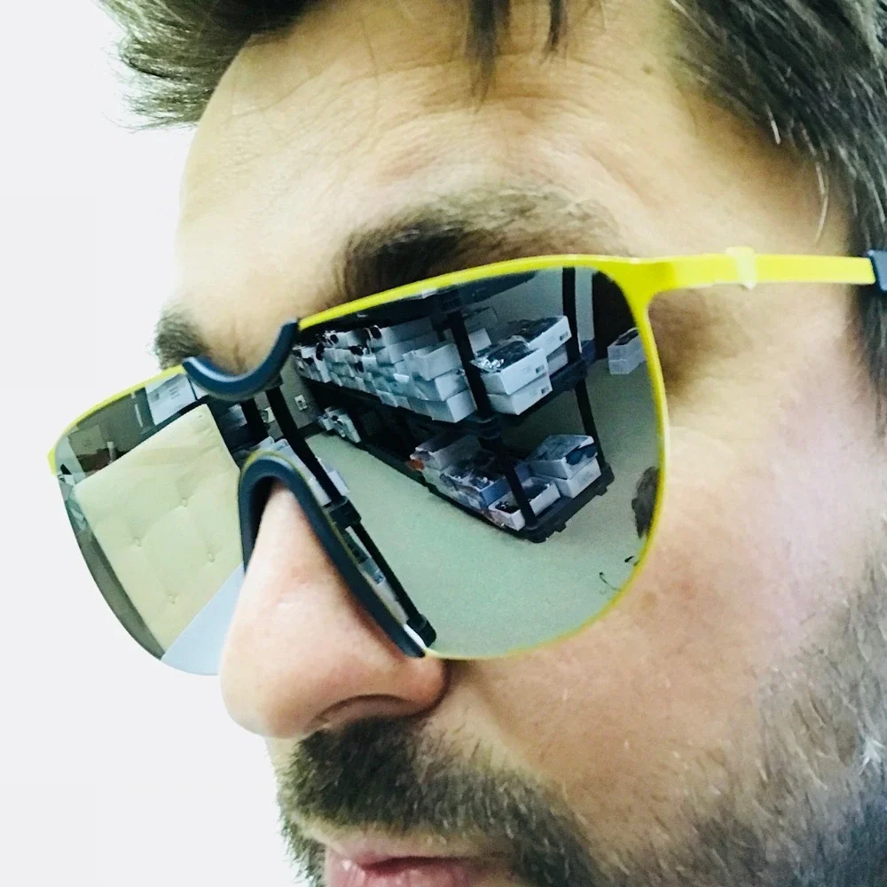 Shield Men Sunglasses Mirrored Lens Yellow Frame Fashion‎ Sun Glasses Trendy New